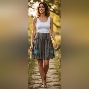 Lakhays Nepal Striped 100% Cotton Mini Skirt with Crochet Detail - Size S/M